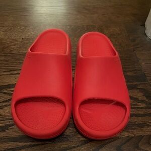 Crocs cushioned recovery slide sandals.  Red.  Women’s size 8